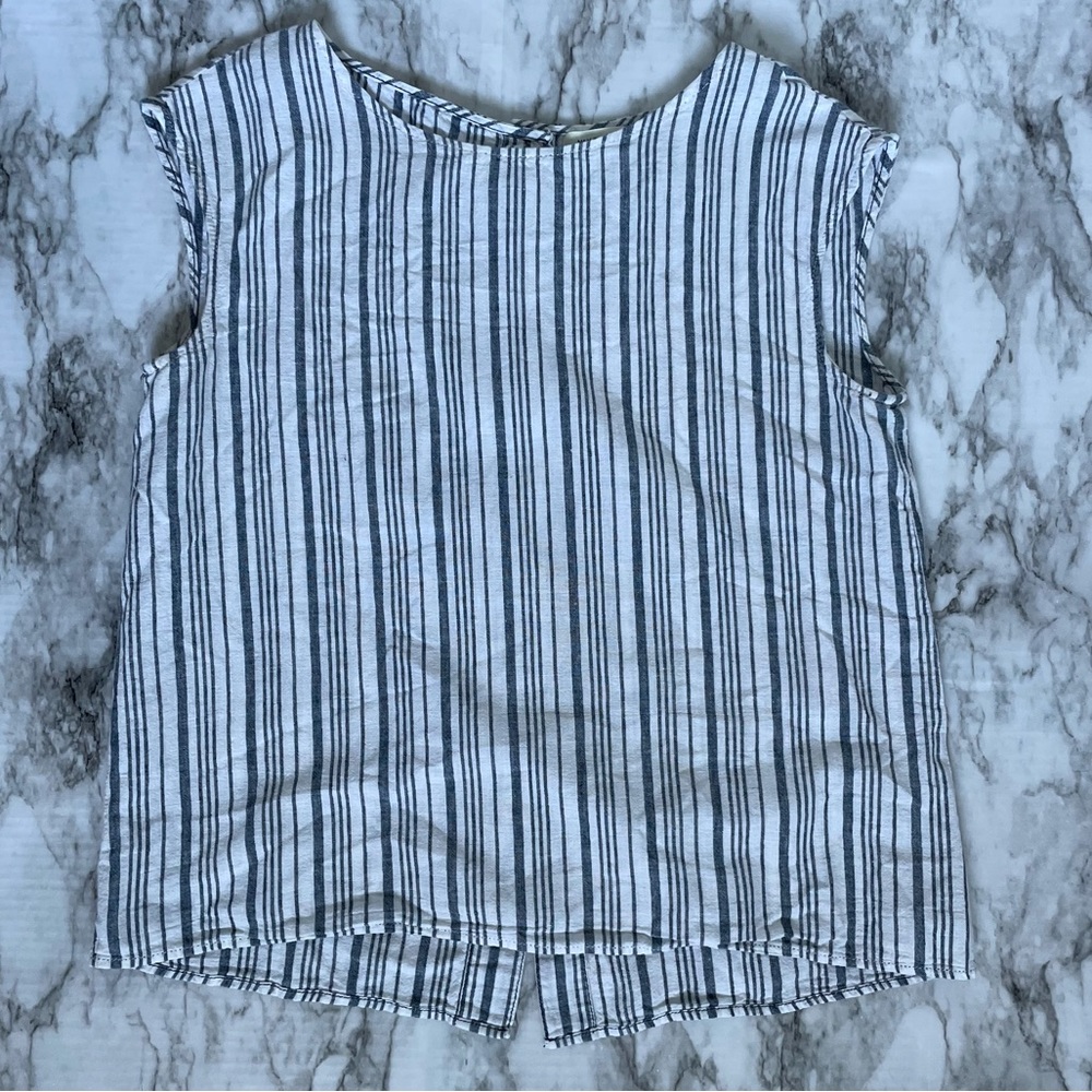 Max Studio | blue white striped cotton linen blend sleeveless top Size large
